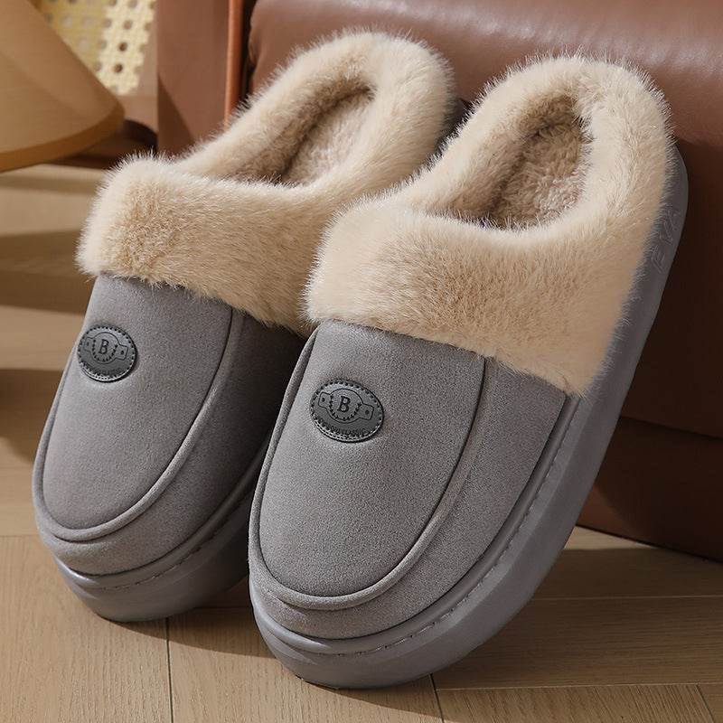 Winter Plush Slippers For Men Casual All-match Warm Suede House Shoes Indoor Non-slip Floor Bedroom Slipper - Mubimart