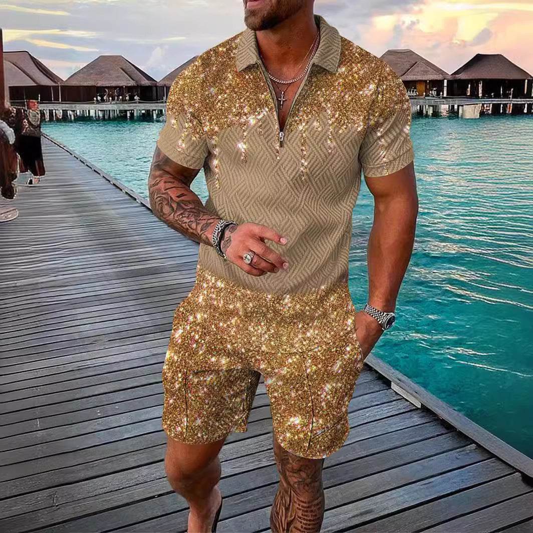 Polo Shirt Suit Men's Casual 3D Printed Polo Shirt Shorts - Mubimart