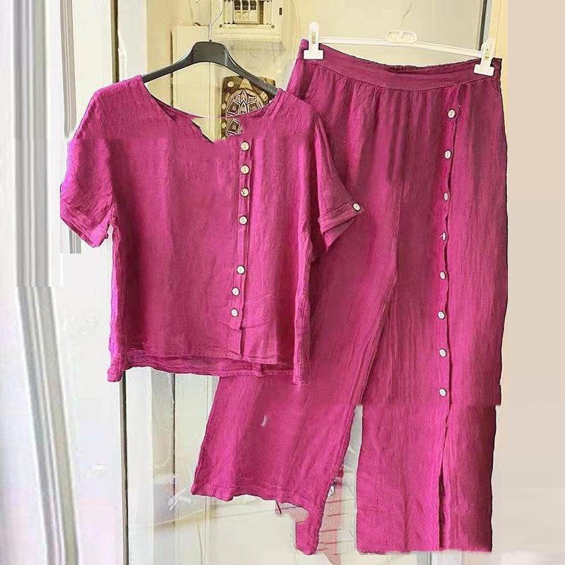 Women's Short Sleeved Top And Capris - Mubimart