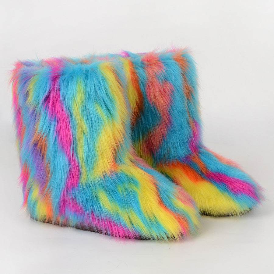 Women's Fashion Non-slip Mid-calf Length Thermal Snow Boots - Mubimart