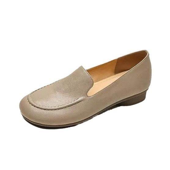 Retro Style New Round Toe Flat Bottom Loafers Slip-on British Soft Bottom Pumps Women - Mubimart