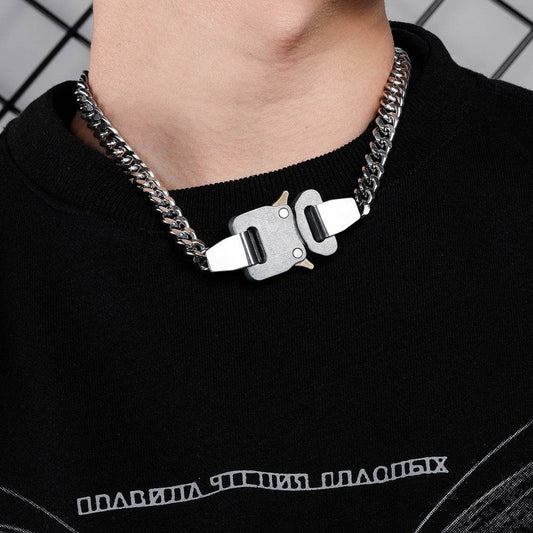 Mens Fashion Metal Clasp Necklace Collarbone Chain - Mubimart