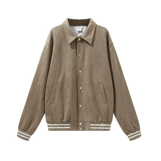 Fashion Loose Suede Lapel Jacket Bomber - Mubimart