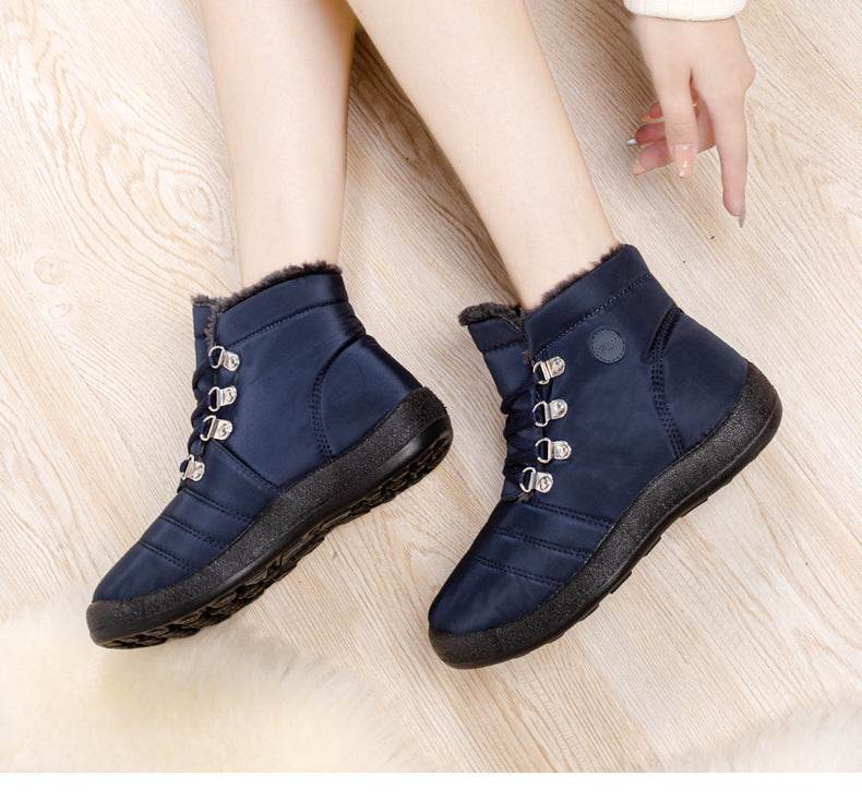 Hiking Shoes Warm Women's Snow Boots Lace-up Waterproof - Mubimart
