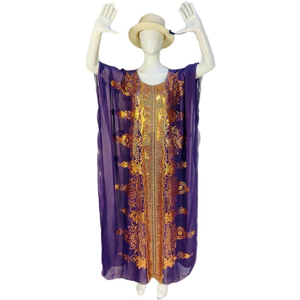 Plus Size Chiffon Elegant Graceful Sequined Shawl Gown - Mubimart