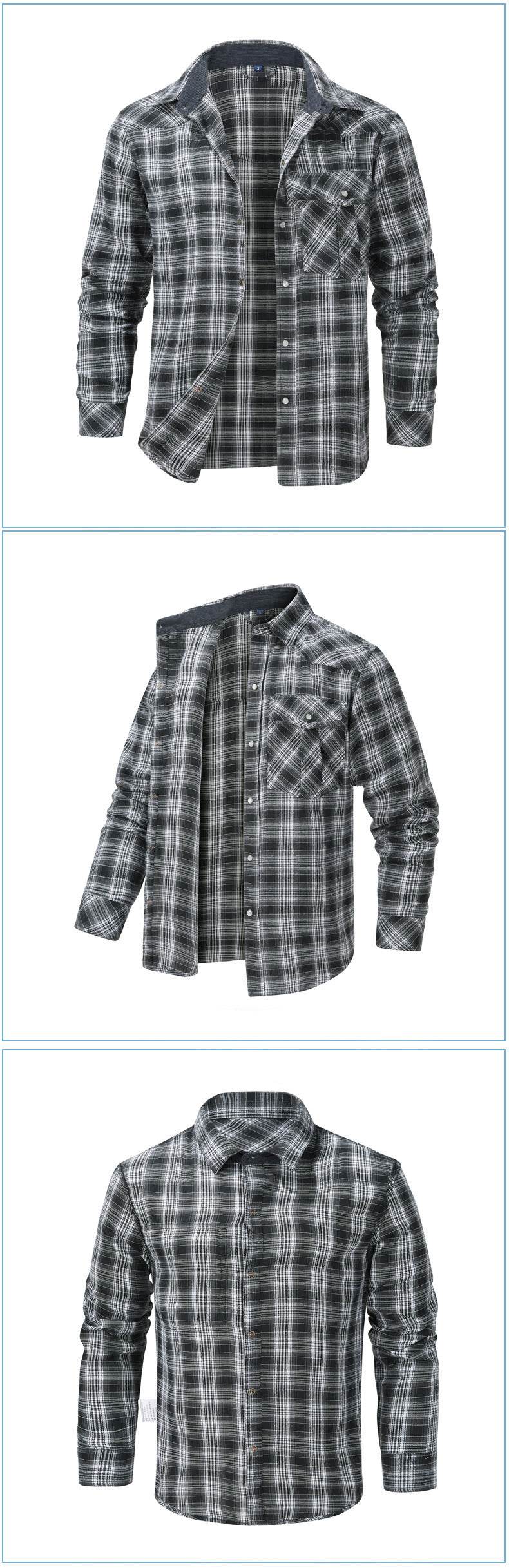 Flannel European And American Retro Pearl Buckle Western Style Long Sleeve Shirt - Mubimart