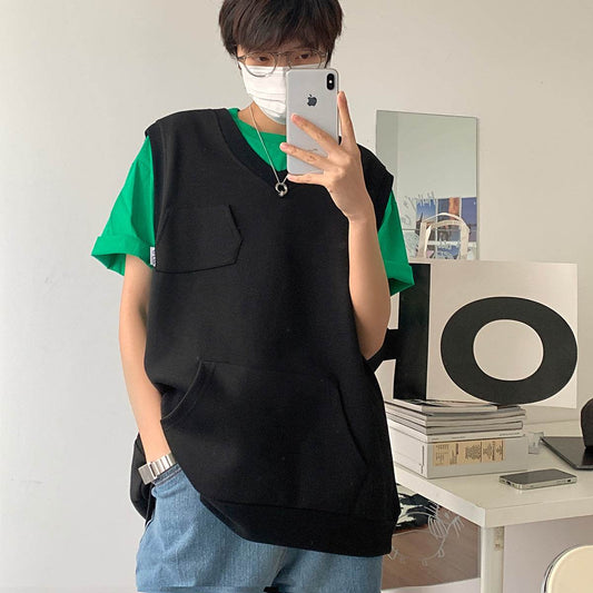 Knitted Vest Literary Sleeveless Vest Casual Men's Vest Sweater - Mubimart
