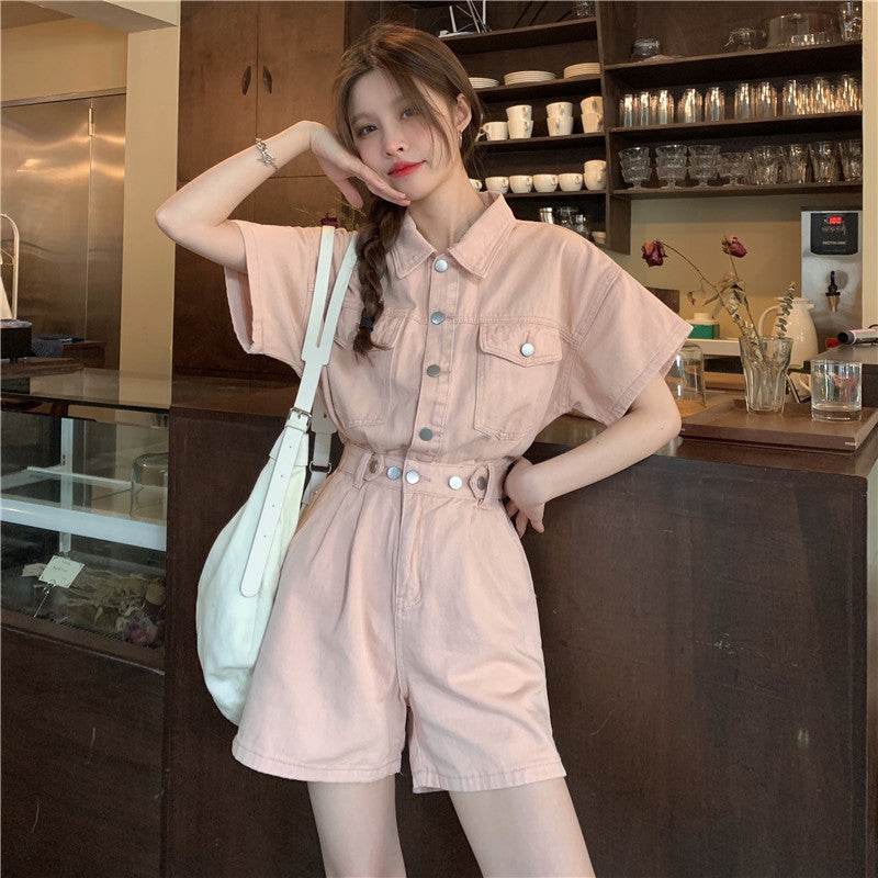 Workwear Denim Jumpsuit Women Summer Thin - Mubimart