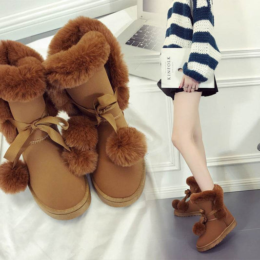 Winter New Snow Boots Women's Mid-calf Flip Ball - Mubimart