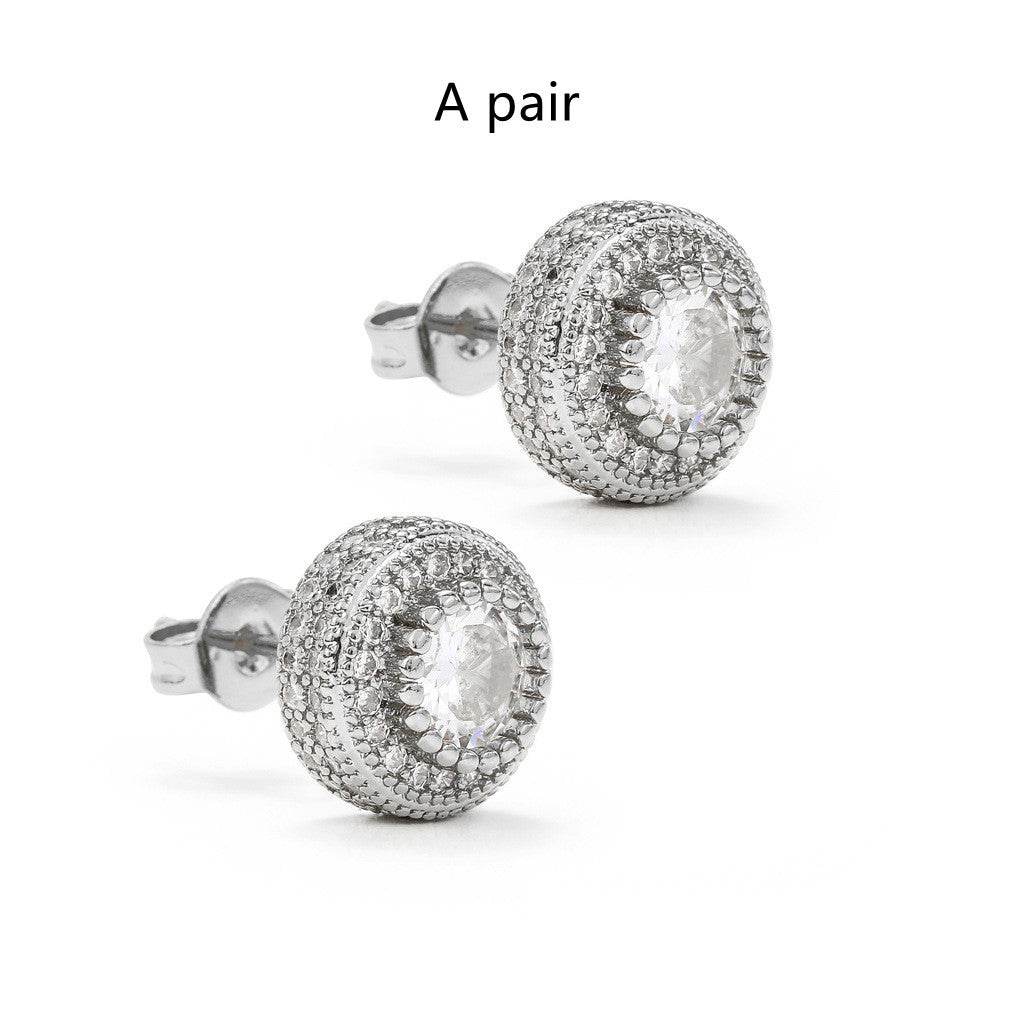 Hip Hop Round Full Zircon Earrings Rose Gold For Men And Women - Mubimart