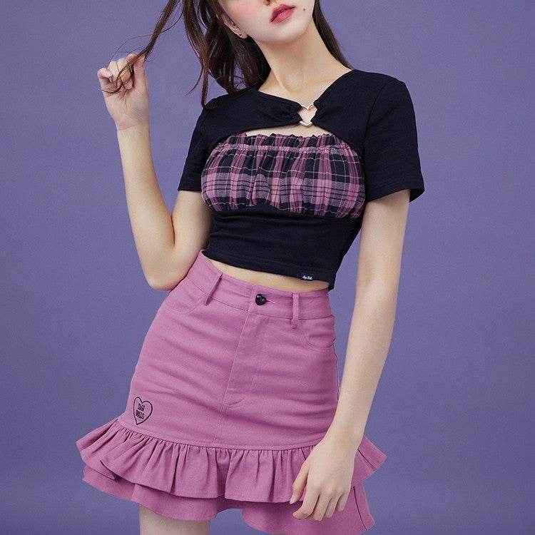 Women's Bra Color Contrast Love T-shirt - Mubimart