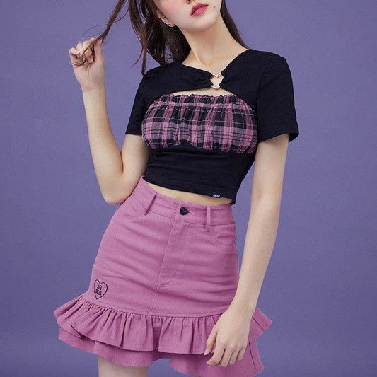 Women's Bra Color Contrast Love T-shirt - Mubimart