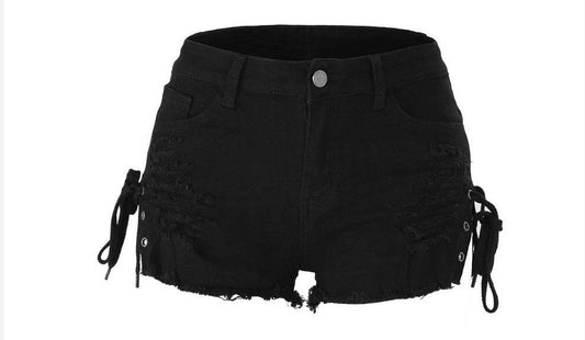 Casual Low Waist Stretch Ripped Washed-out Vintage Denim Shorts For Women - Mubimart