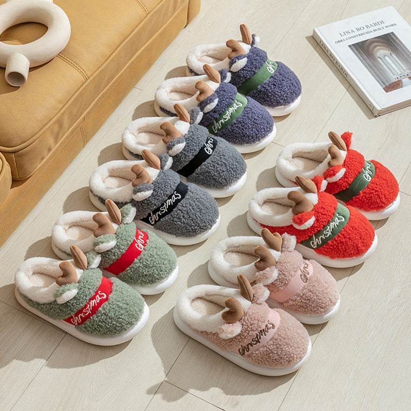 Christmas Shoes Winter Home Slippers Elk Soft Cozy Bedroom Slipper Slip On House Shoes - Mubimart