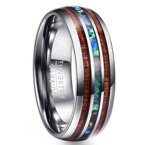 Nuncad Polished 8MM Hawaiian Koa Wood Men Ring Real Size Wedding Bands BlueVermiculite - Mubimart