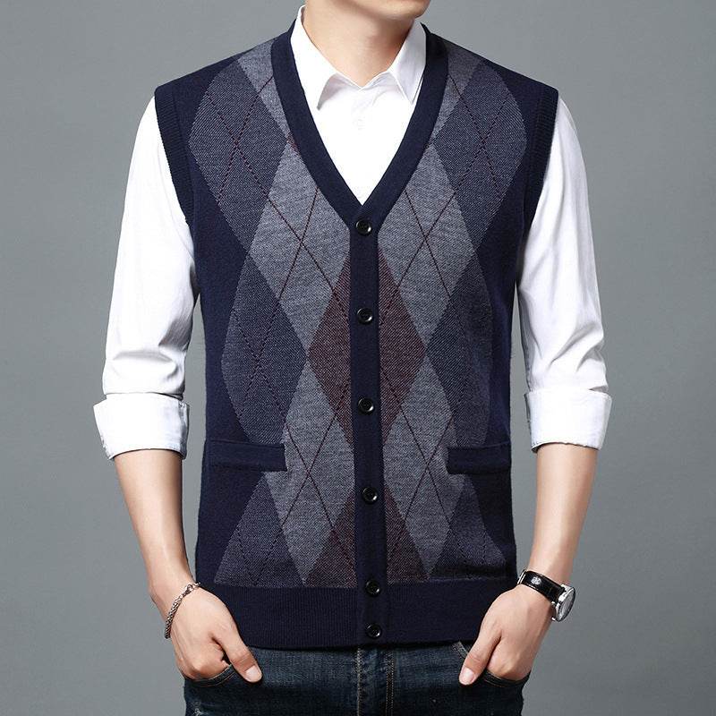 Men's Casual Buckle Knitted Sweater Vest - Mubimart