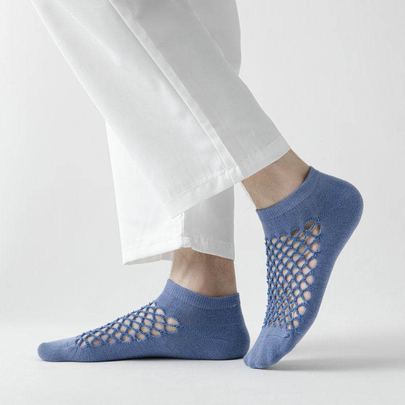 Men's Fashion Solid Color Low-cut Mesh Sweat-absorbing Cotton Socks - Mubimart