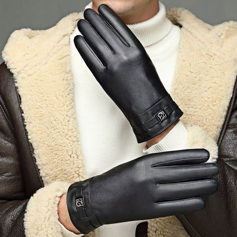 Leather Gloves Men's Waterproof Touch Screen - Mubimart