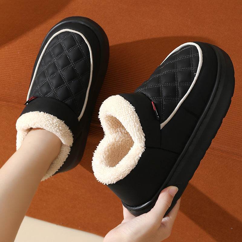 Winter Plush Cotton Shoes Warm Thick-bottom Waterproof Home Slippers All-match Indoor Outdoor Garden Shoes For Women - Mubimart