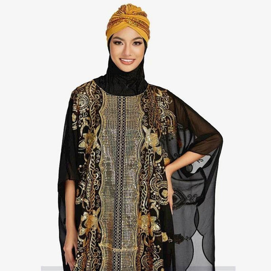 Plus Size Chiffon Elegant Graceful Sequined Shawl Gown - Mubimart
