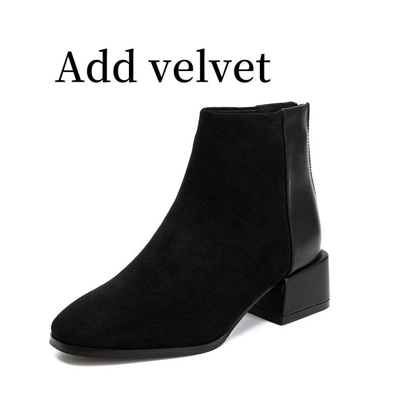 Retro Square Heel Pointed Toe Ankle Boots Fashion Versatile Chelsea Boot Women's Shoes - Mubimart