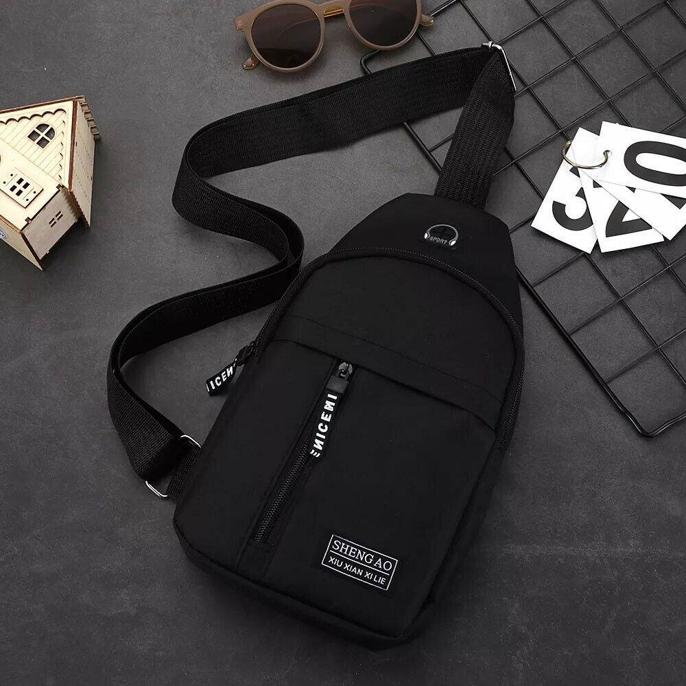 Mens Sling Bag Cross Body Handbag Chest Bag Shoulder Pack Sports Travel Backpack Black - Mubimart