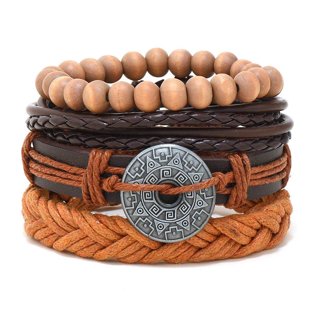 Mens Fashion Casual Multi-layer Leather Bracelet - Mubimart