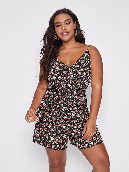 Ladies Plus Size Suspender Loose Fat Girl Jumpsuit Shorts - Mubimart