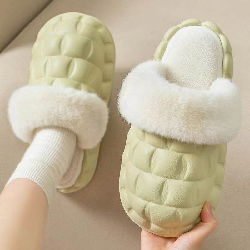 Fuzzy Slippers Women Winter Bedroom Indoor Shoes With Detachable Heel - Mubimart