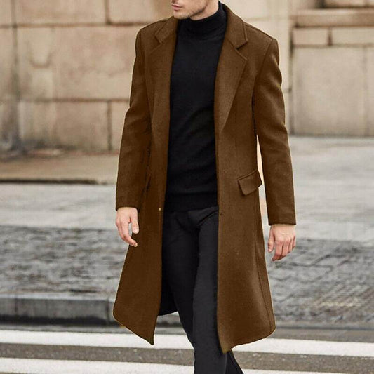 Men's Long Trench Coat Woolen Coat - Mubimart