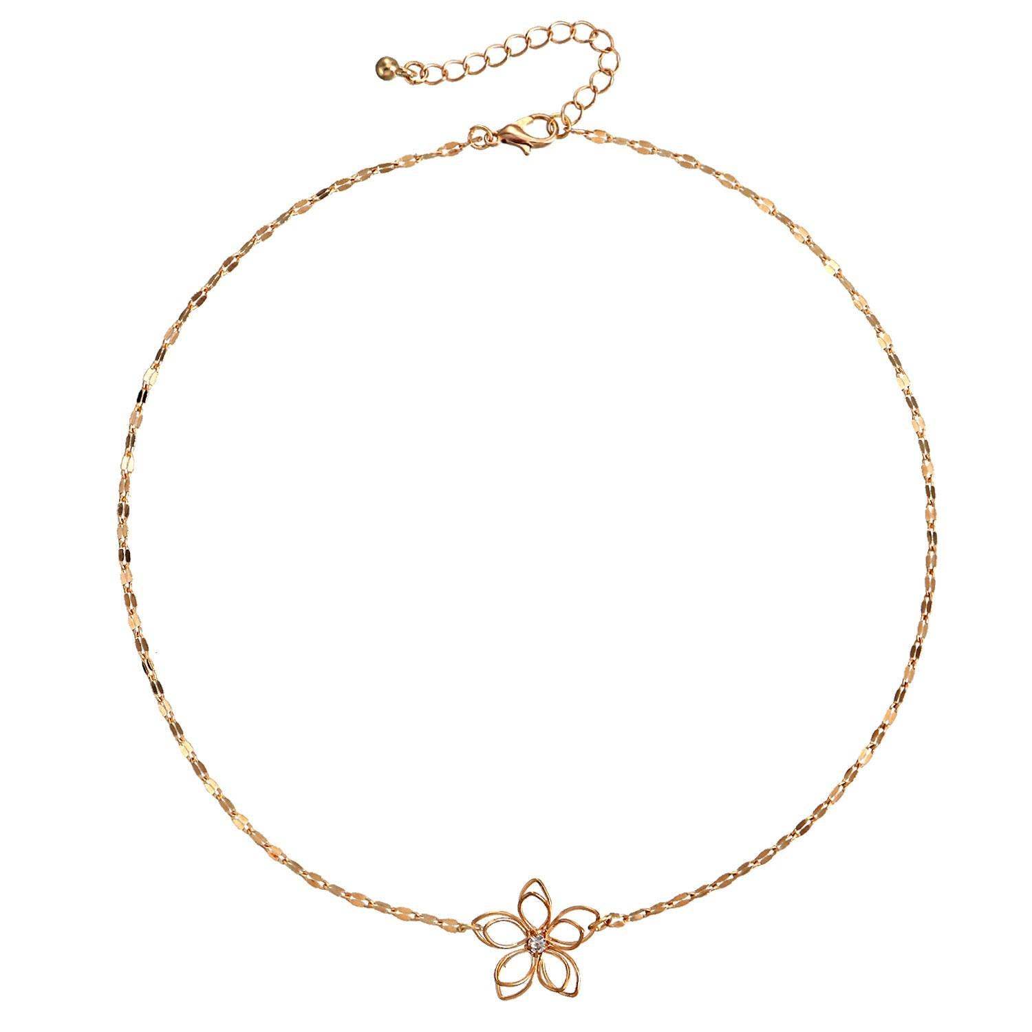 Simple Clavicle Chain Hollow Lotus Necklace Women - Mubimart