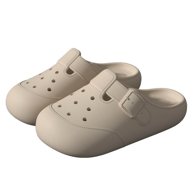 New Hole Shoes Summer Buckle Baotou Slippers Outerdoor Garden Clogs Shoes Indoor Non-Slip Floor Home Slipper - Mubimart