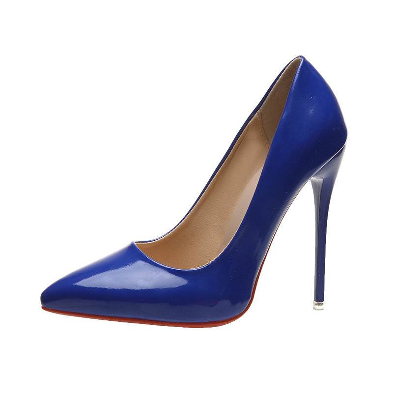 Spring Stiletto Pumps Patent Leather Pointed Toe - Mubimart