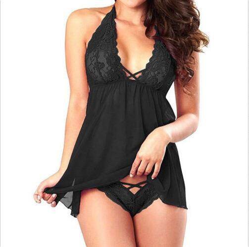 Women's Lace Halter Mesh Slip Dress - Mubimart