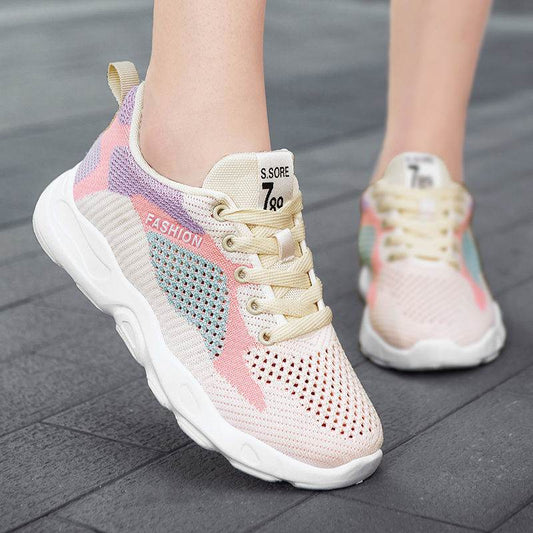 Casual Colorblock Lace-up Sneakers Women Versatile Breathable Lightweight Walking Running Shoes - Mubimart
