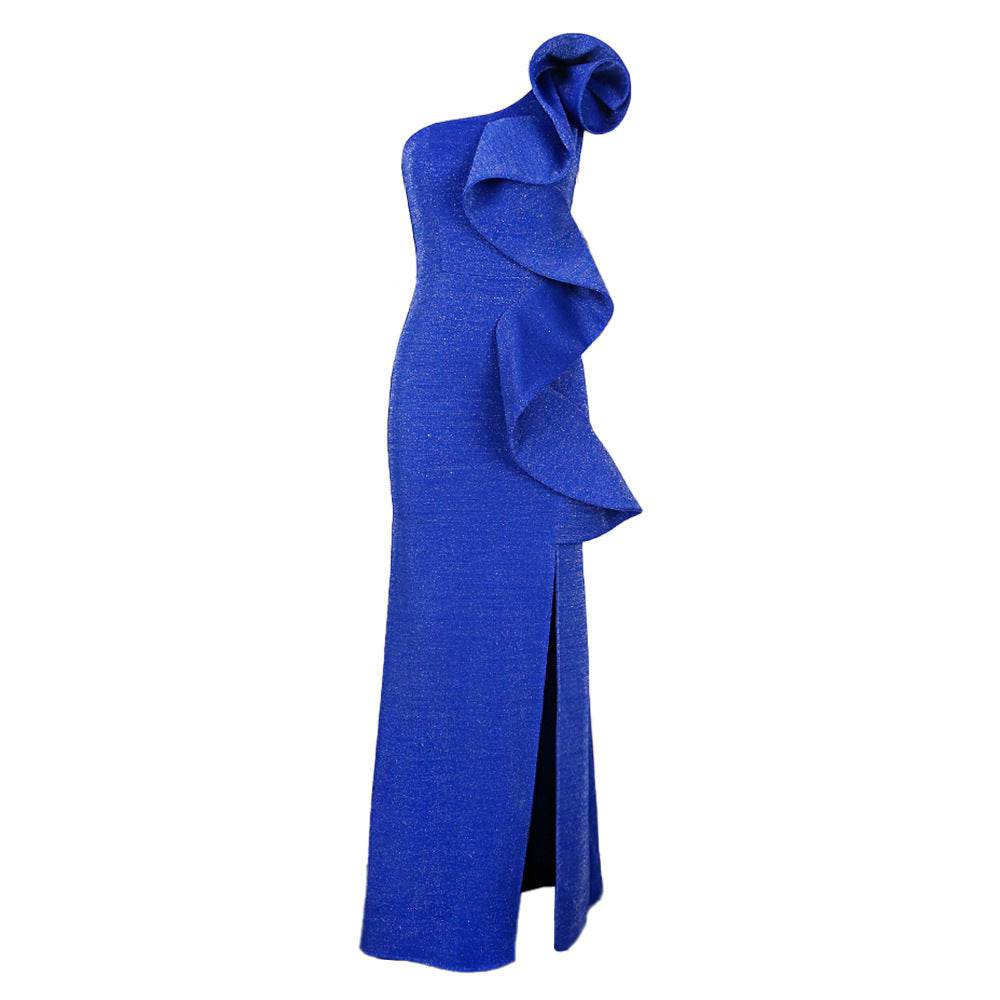One-shoulder Backless Ruffled Bodycon Dress - Mubimart