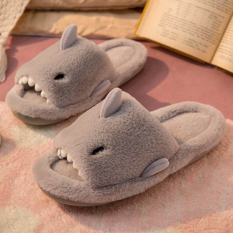 Shark Slippers Fluffy Slippers For Women Couple House Shoes Winter - Mubimart