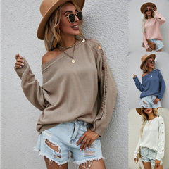 Women's Sweater Plus Size Loose Button Sleeve Sweater