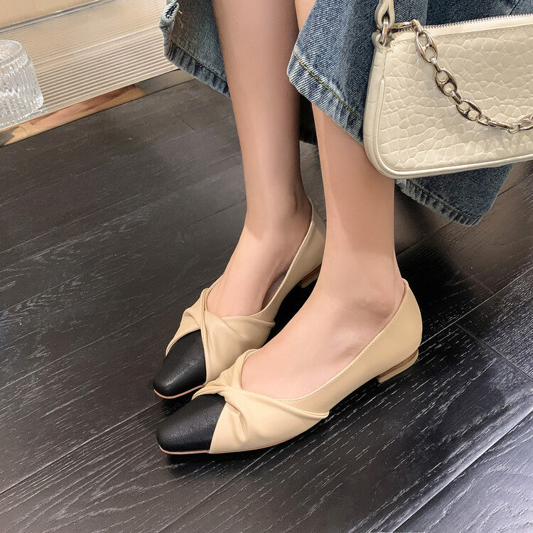 Leather Low Heel Feminine Colorblock Mary Jane Shoes