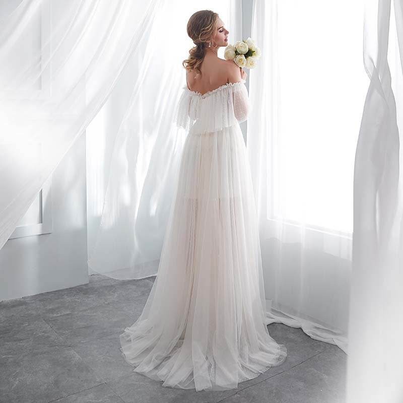 White Off Shoulder Elegant Prom Dress - Mubimart