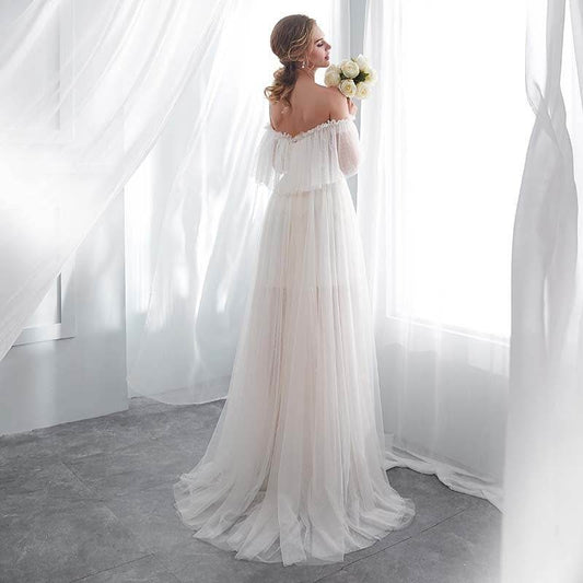 White Off Shoulder Elegant Prom Dress - Mubimart