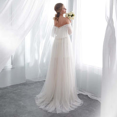 White Off Shoulder Elegant Prom Dress - Mubimart -  