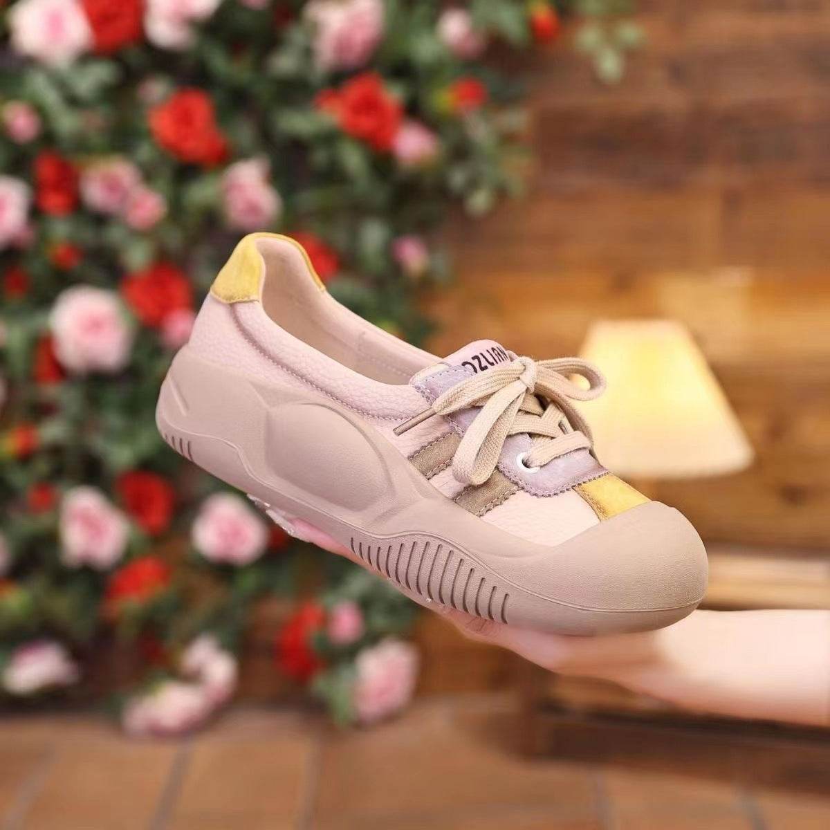Women's Pumps Retro Sports Casual Shoes Non-slip Breathable Soft Leather Sneaker - Mubimart