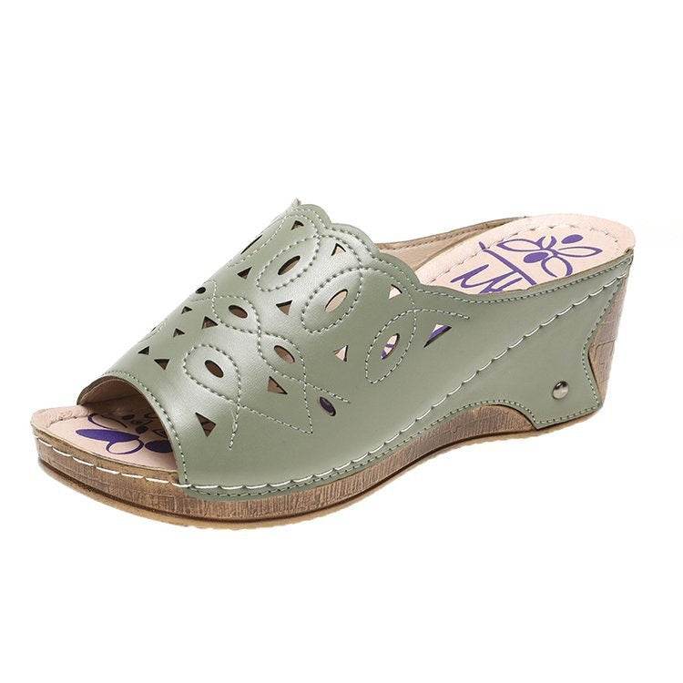 Women's Stylish Peep Toe Slip-on Wedge Sandal - Mubimart