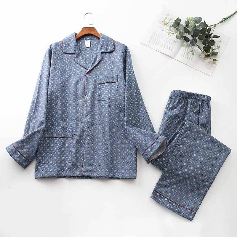 Brushed Cloth Long-sleeved Lapel Pajama Set - Mubimart