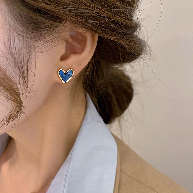 Silver Needle Love Stud Earrings Women - Mubimart