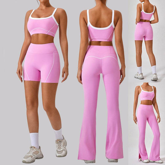 Outdoor Sports Yoga Suits Women's Spaghetti Strap Contrast Color Fitness Set Outfits - Mubimart