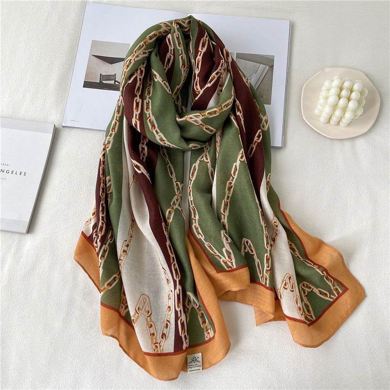 Striped Chain Scarf Autumn And Winter Long Large Size Simple Color Matching Shawl - Mubimart