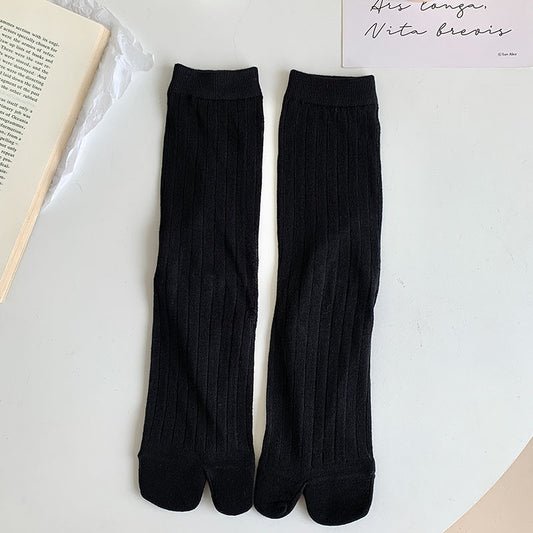Vertical Stripes Large Trotter Toe Socks Thin Solid Color