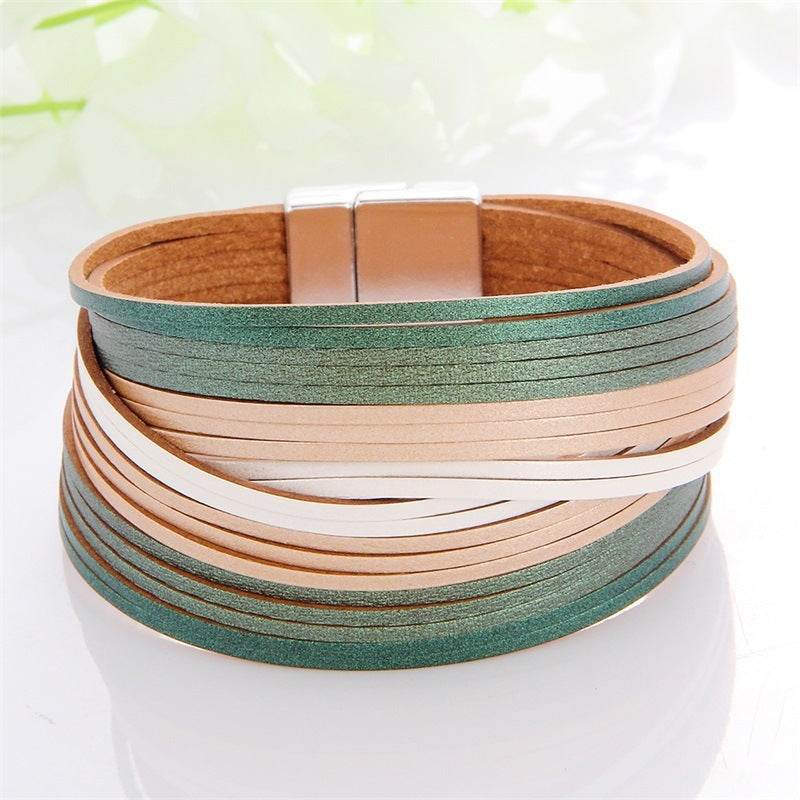 New Popular Multi-color Leather Charm Bracelet Men And Women Same Ornament Can Be Used As Gifts - Mubimart